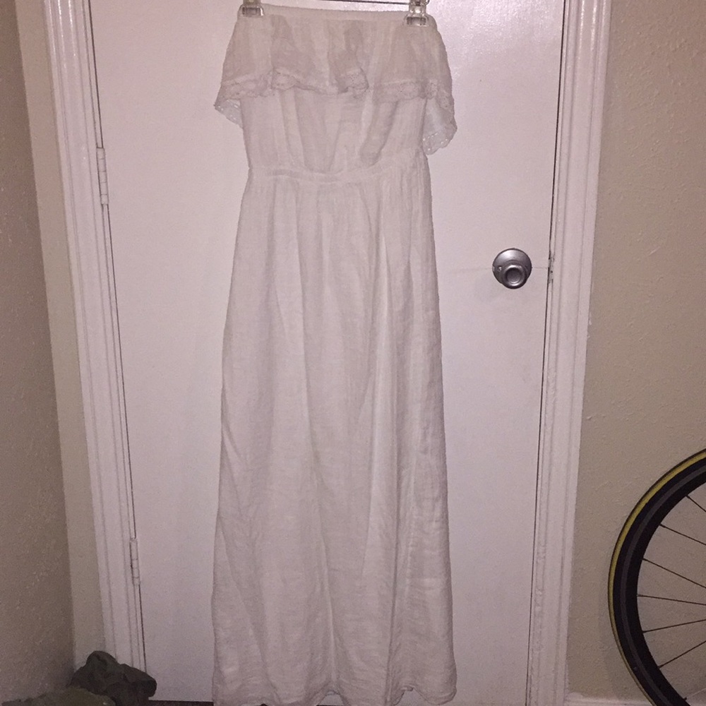 Strapless white maxi dress